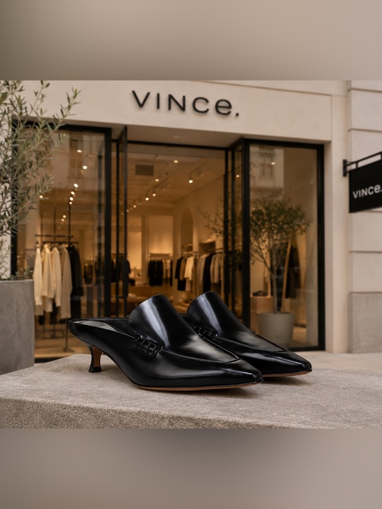 Vince Shoes - Vince Samy Pointed Toe Kitten Heel
Loafer Mule In Ganache EUC Size40 / US9 Black